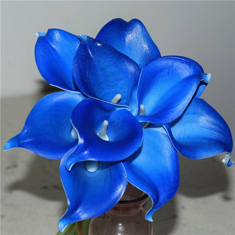 10 marine blå Calla lilje PU Real Touch blomster bryllupsdekoration buketter borddekoration kunstige blomster hjem decor