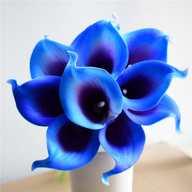 10 marine blå Calla lilje PU Real Touch blomster bryllupsdekoration buketter borddekoration kunstige blomster hjem decor