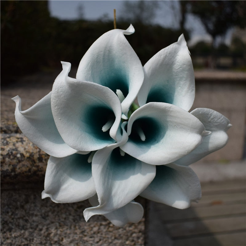 10 marine blå Calla lilje PU Real Touch blomster bryllupsdekoration buketter borddekoration kunstige blomster hjem decor