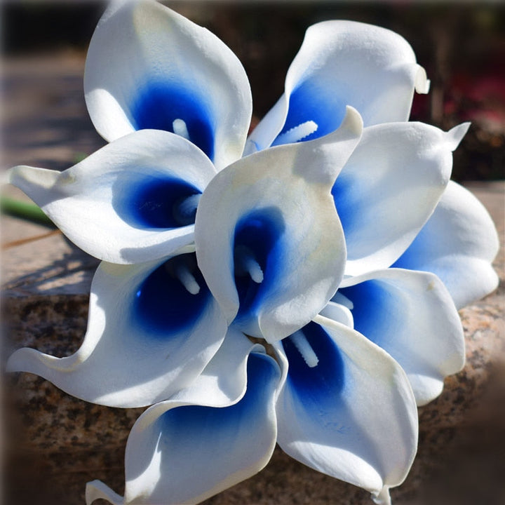 10 marine blå Calla lilje PU Real Touch blomster bryllupsdekoration buketter borddekoration kunstige blomster hjem decor
