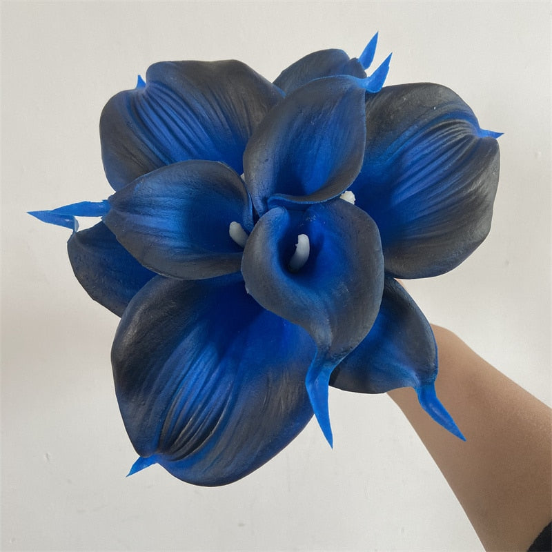 10 marine blå Calla lilje PU Real Touch blomster bryllupsdekoration buketter borddekoration kunstige blomster hjem decor
