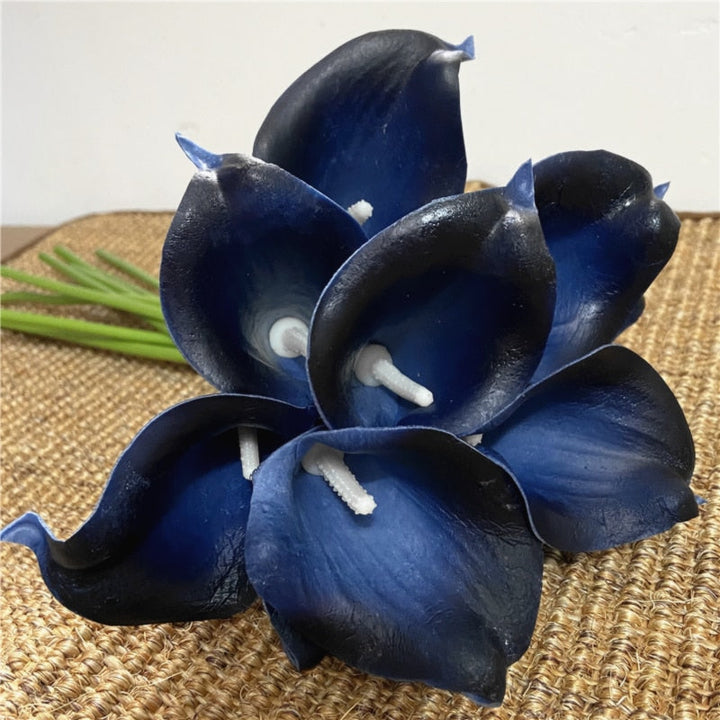 10 marine blå Calla lilje PU Real Touch blomster bryllupsdekoration buketter borddekoration kunstige blomster hjem decor