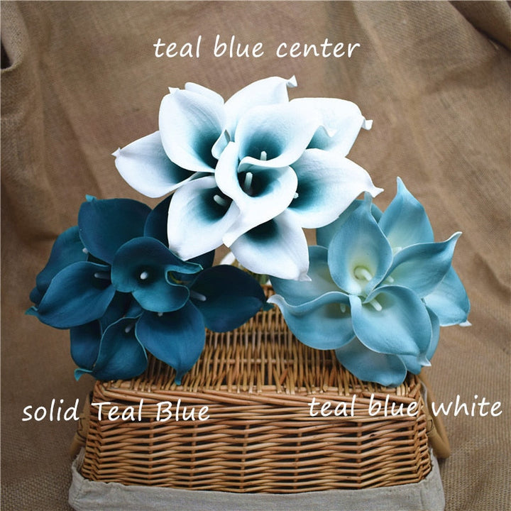 10 marine blå Calla lilje PU Real Touch blomster bryllupsdekoration buketter borddekoration kunstige blomster hjem decor