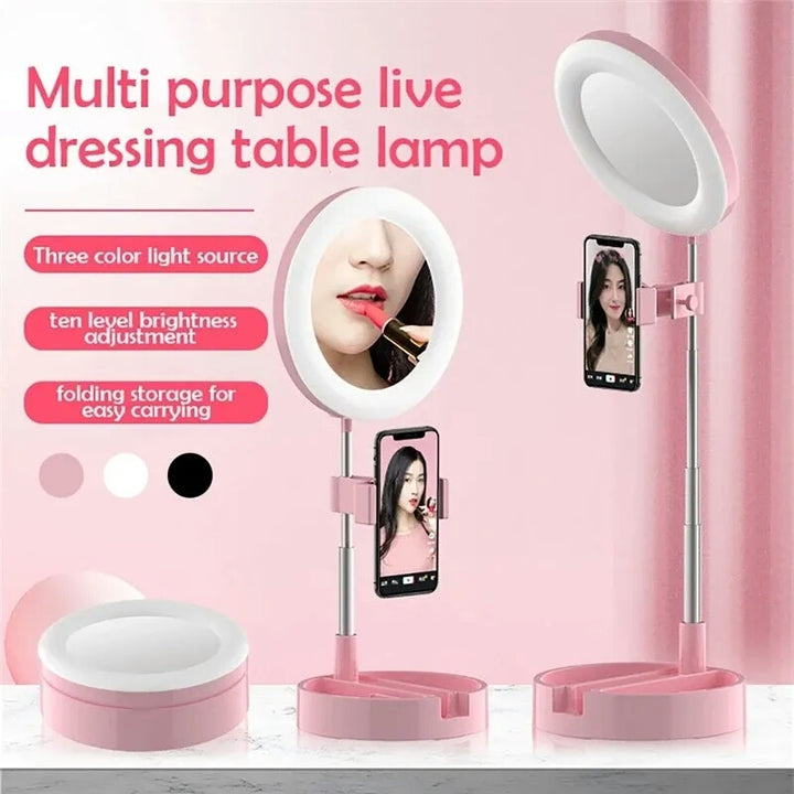 Selfie Ringlys med Makeup Spejl &amp; Telefonholder Kit