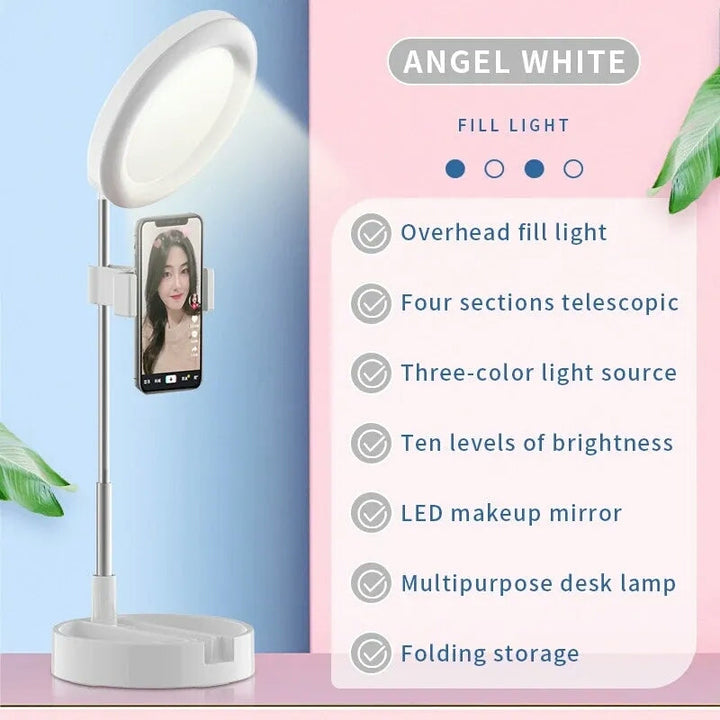 Selfie Ringlys med Makeup Spejl &amp; Telefonholder Kit