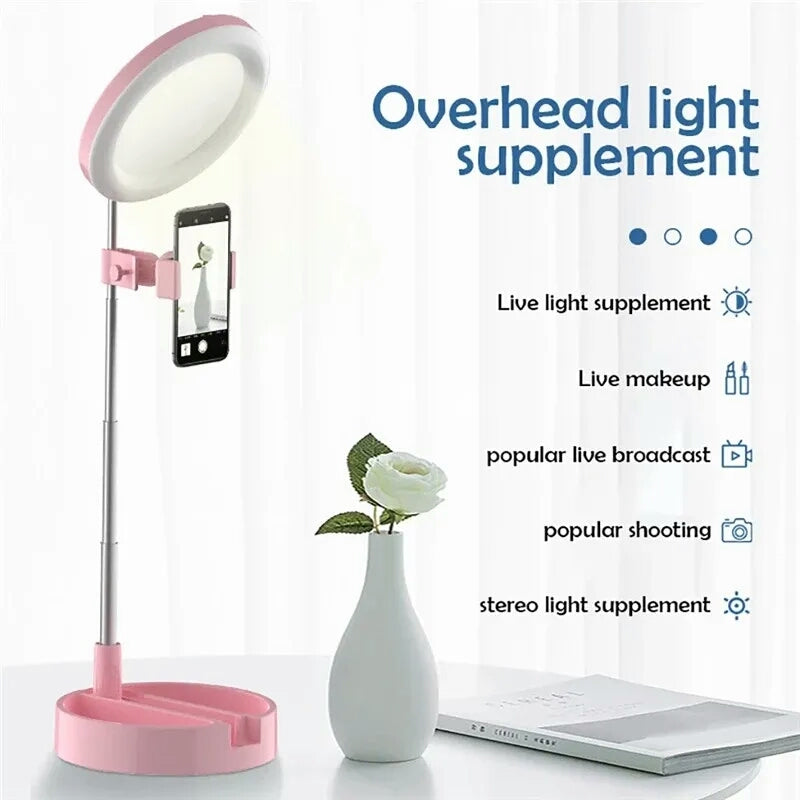 Selfie Ringlys med Makeup Spejl &amp; Telefonholder Kit