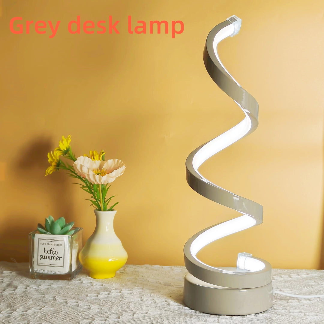 Moderne Spiral Bordlampe – Kreativ LED Skrivebordslampe med Blødt Varmt Lys, Perfekt til Soveværelse, Stue og Studieindretning