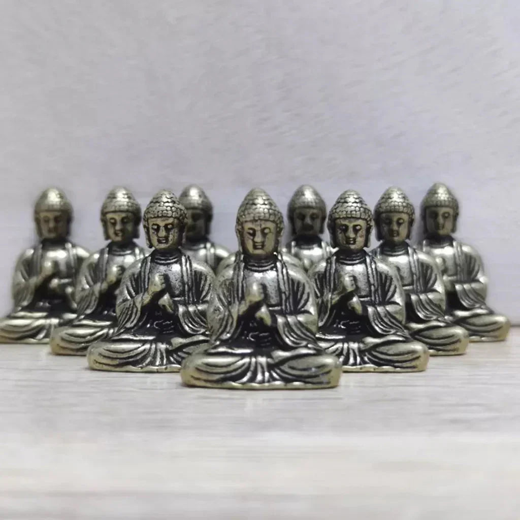 10 stk Miniature Messing Siddende Buddha Statue Figur til Rejse Buddhismus Tilbedelse Hjem Kontor Skrivebords Dekoration