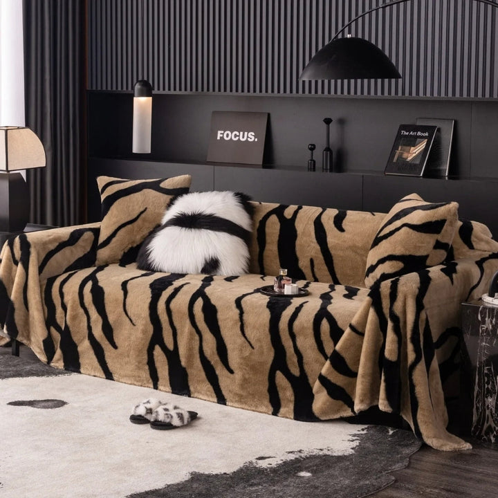 Vilde Striber Zebra Fleece Sofaovertræk