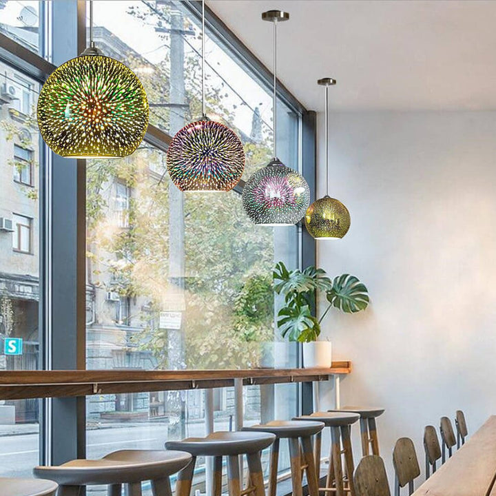 Moderne kreativ 3D farverig fyrværkeriglas 1-lys kuppelpendellampe