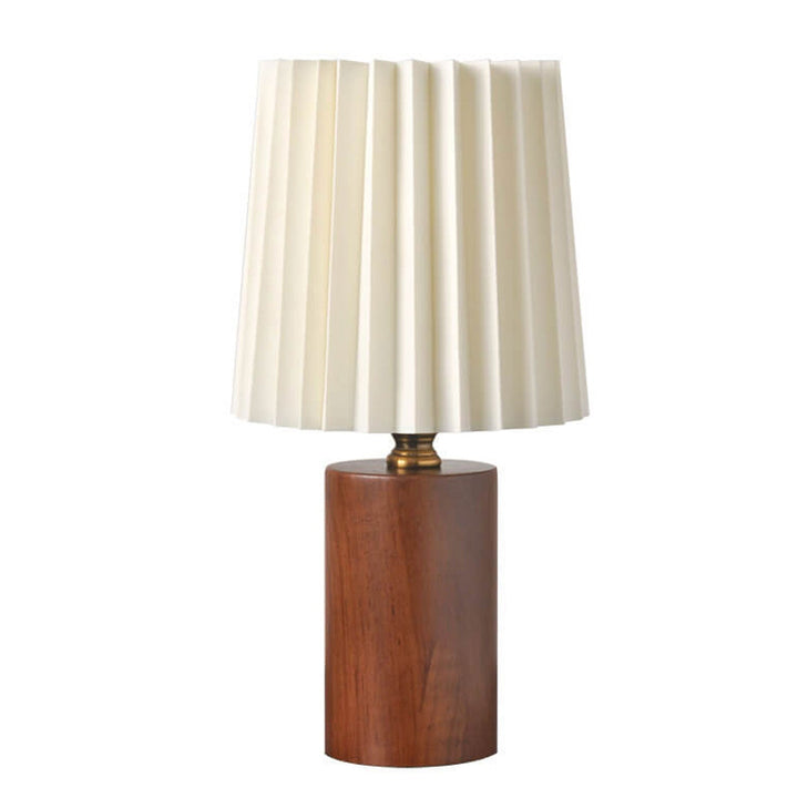 Vintage Koreansk Plisseret Kolonne Solid Træbase 1-Lys Bordlampe