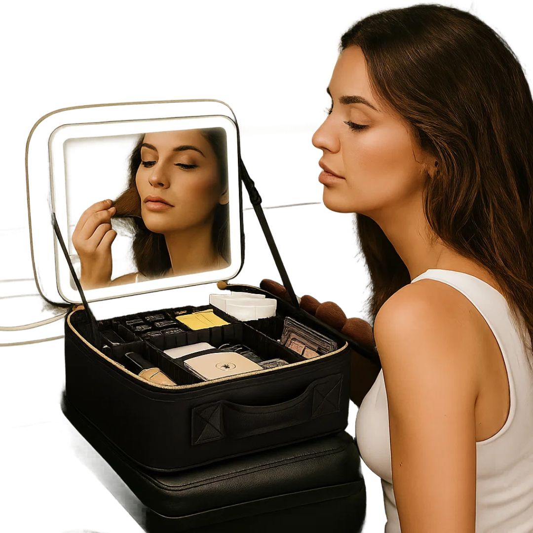 GlamOrganize | Makeup &amp; Toiletry Bag - Kosmetisk Organizer - LED Spejl - Kompakt Opbevaring til Makeup og Hudpleje - Rejsevenlig