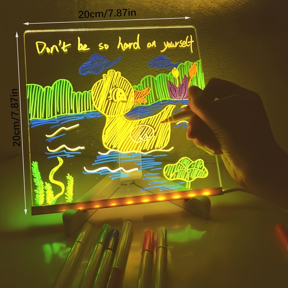 USB LED Noteboard med 12 farvede penne - Lysende beskedtavle til kontor og hjem