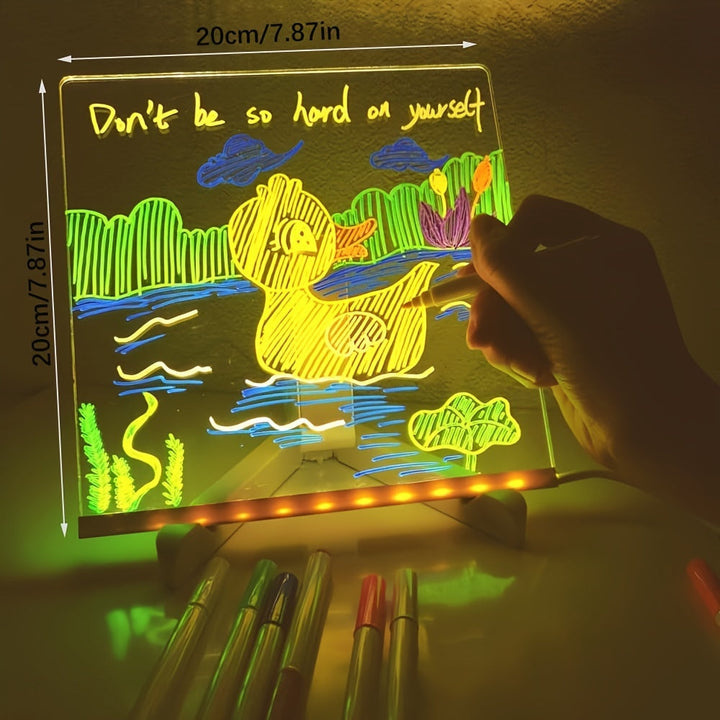 USB LED Noteboard med 12 farvede penne - Lysende beskedtavle til kontor og hjem