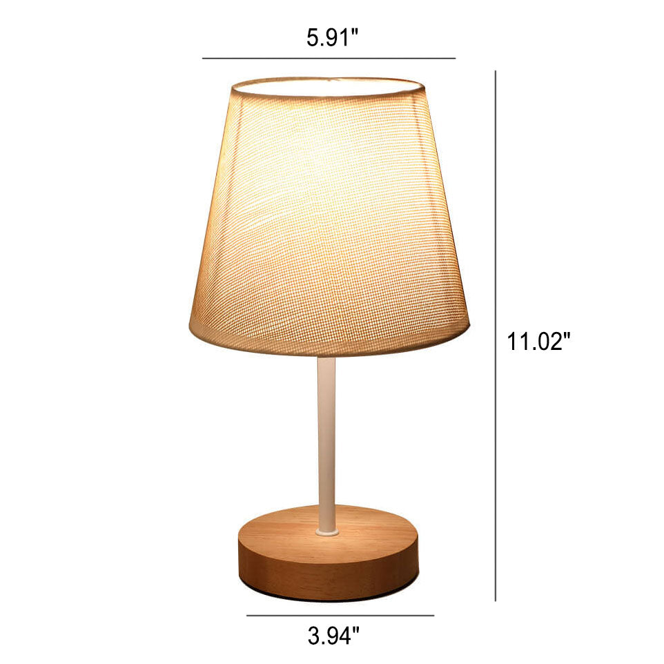 Nordisk Vintage Stof Cone Massivt Træ LED Bordlampe