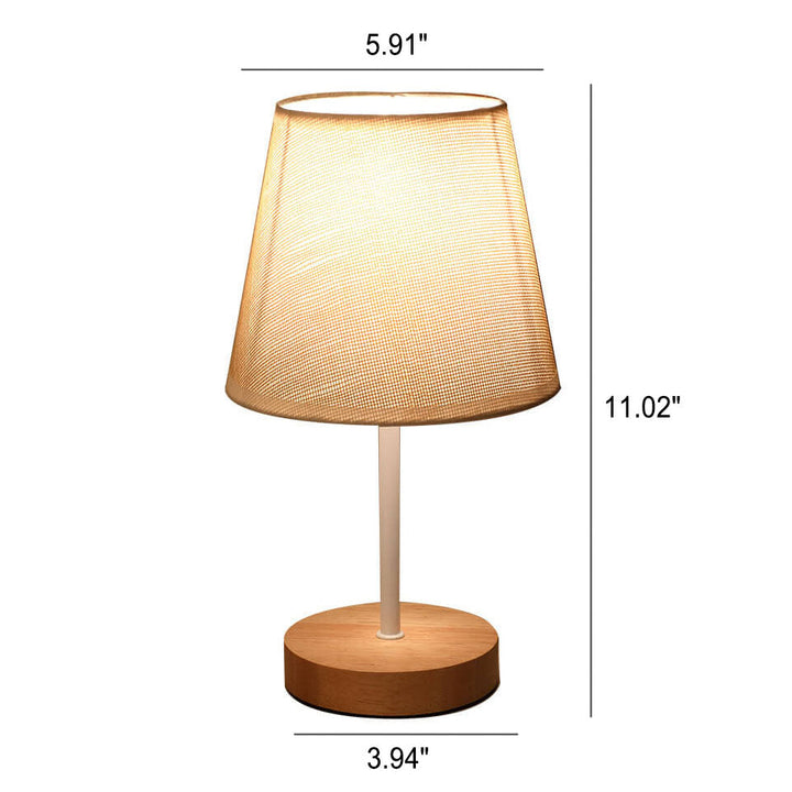 Nordisk Vintage Stof Cone Massivt Træ LED Bordlampe