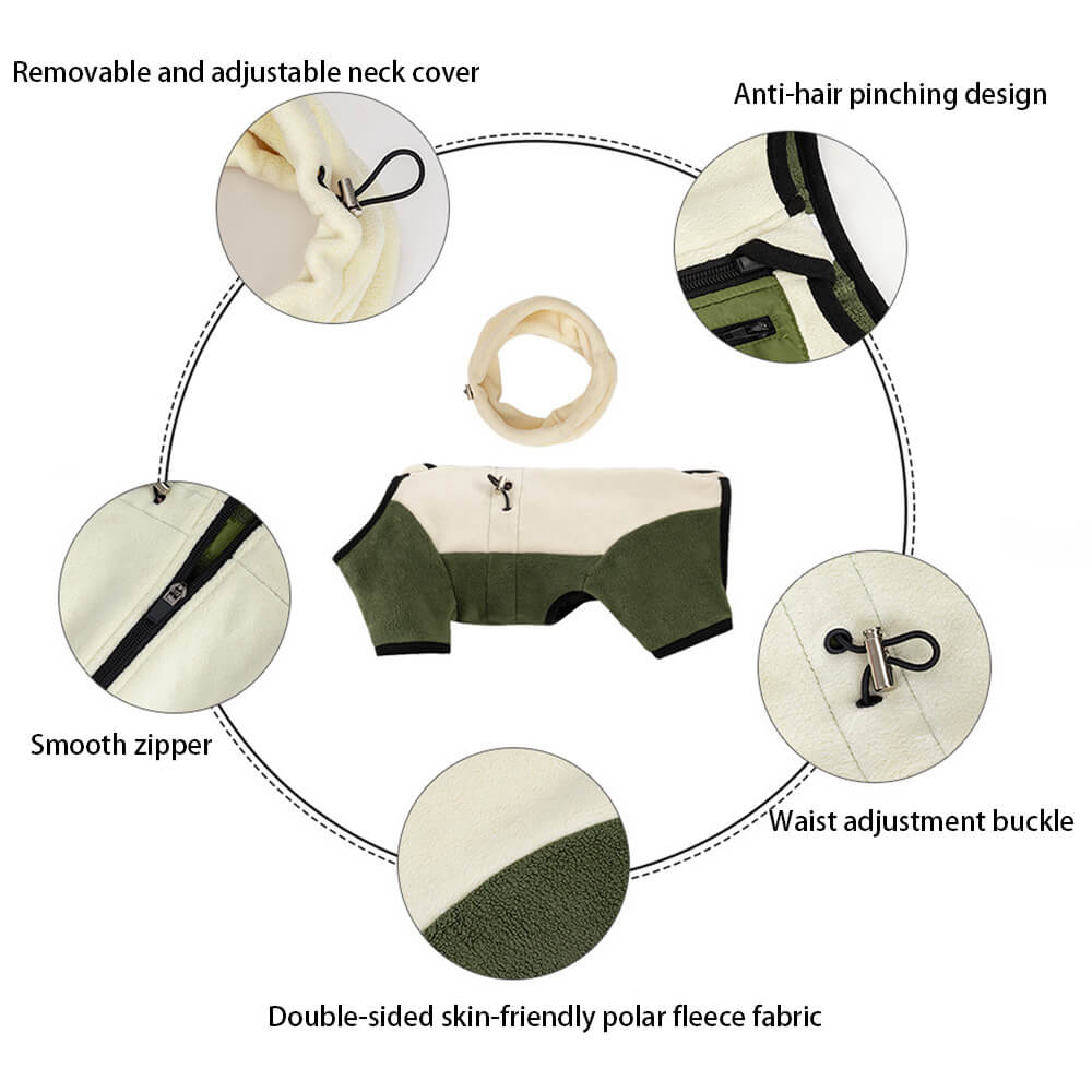 Fuldt Beskyttende Polar Fleece Hundedragt med Aftagelig Krave