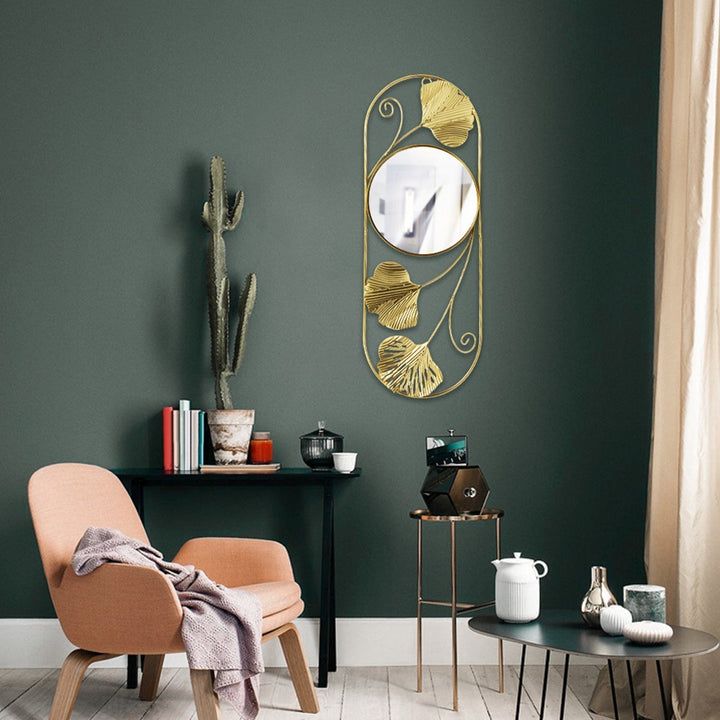Elegant Metal Ginkgo Blade Væg Spejl