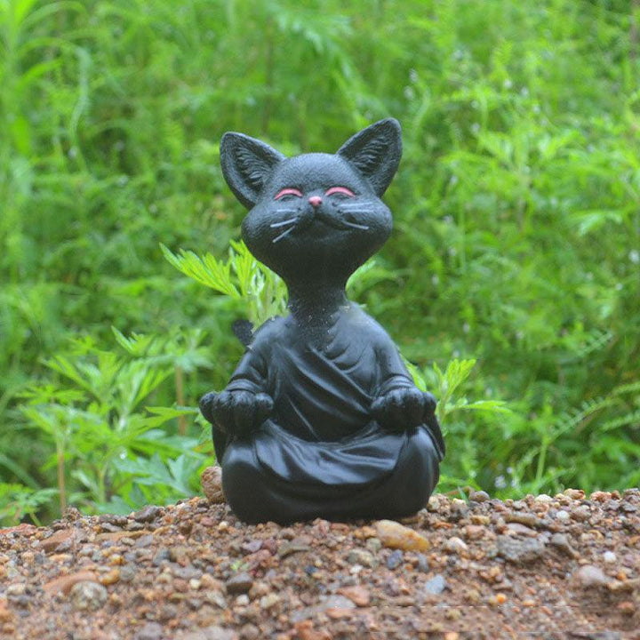 Legesyg Sort Buddha Kat Figur Meditation Yoga Samler Glad Kat Dekor Hjem Have Dekoration Have Ornament