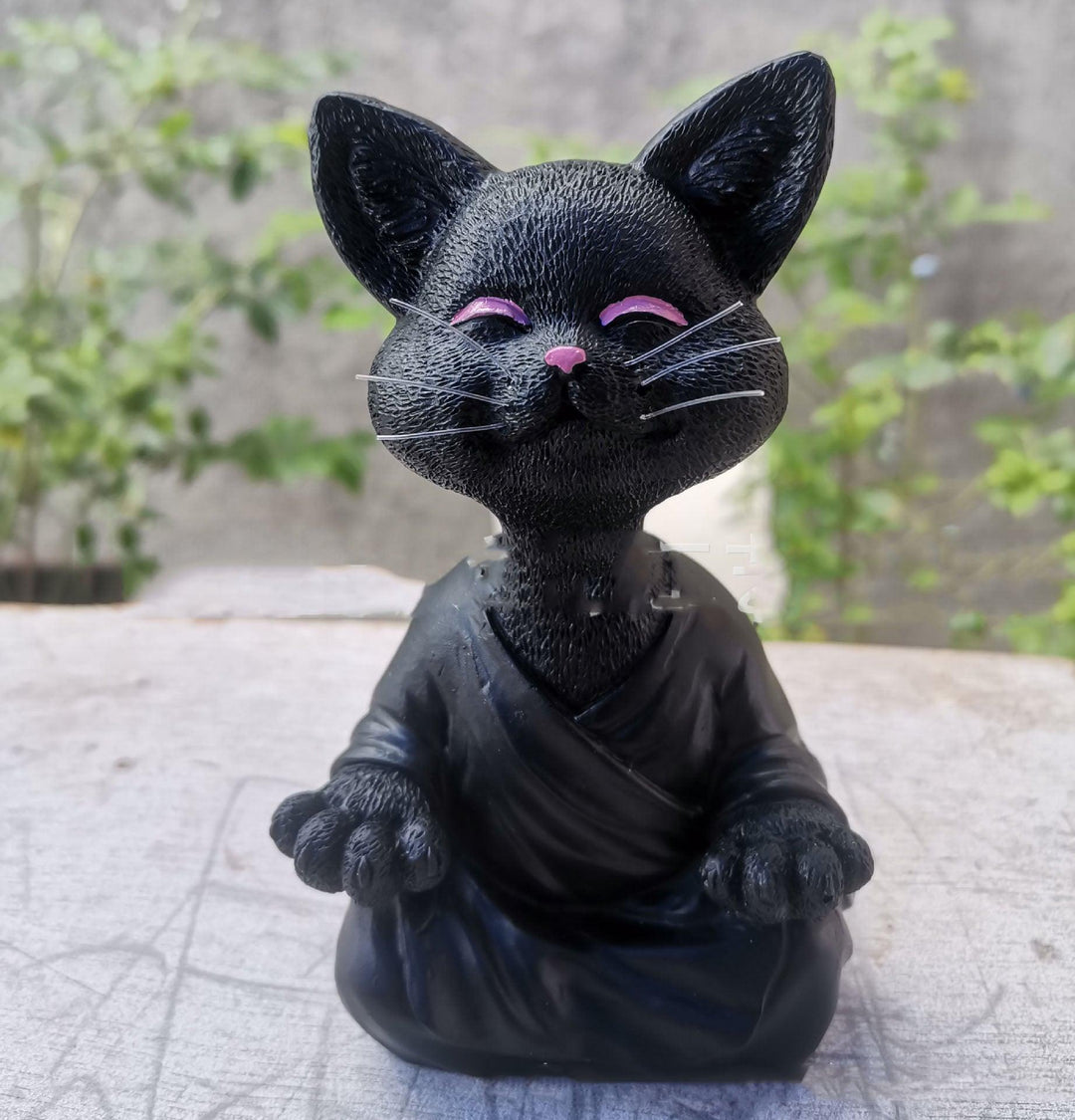 Legesyg Sort Buddha Kat Figur Meditation Yoga Samler Glad Kat Dekor Hjem Have Dekoration Have Ornament