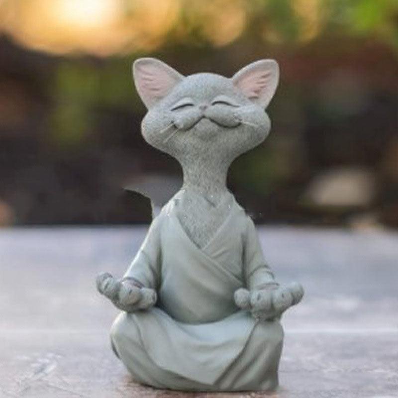 Legesyg Sort Buddha Kat Figur Meditation Yoga Samler Glad Kat Dekor Hjem Have Dekoration Have Ornament