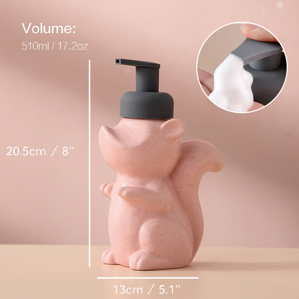 Keramisk Sæbedispenser, Egern Skum Pumpe Badeværelsesflaske, Dyre Design, Genopfyldelig Genanvendelig Lotion Pumpe til Badeværelse Køkken, 510ml/17.2oz