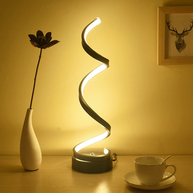 Spiral Bånd Metal Bordlampe Enkelhed Sort/Hvid/Guld LED Arbejdsbelysning med Rund Base i Varm/Hvidt Lys