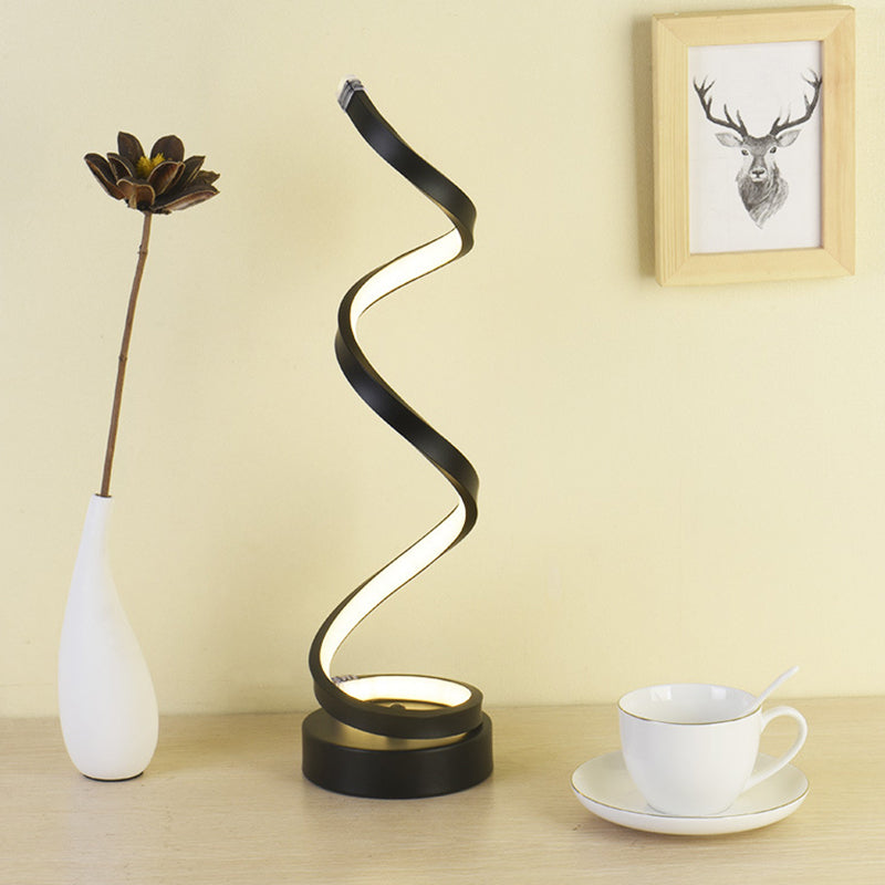 Spiral Bånd Metal Bordlampe Enkelhed Sort/Hvid/Guld LED Arbejdsbelysning med Rund Base i Varm/Hvidt Lys