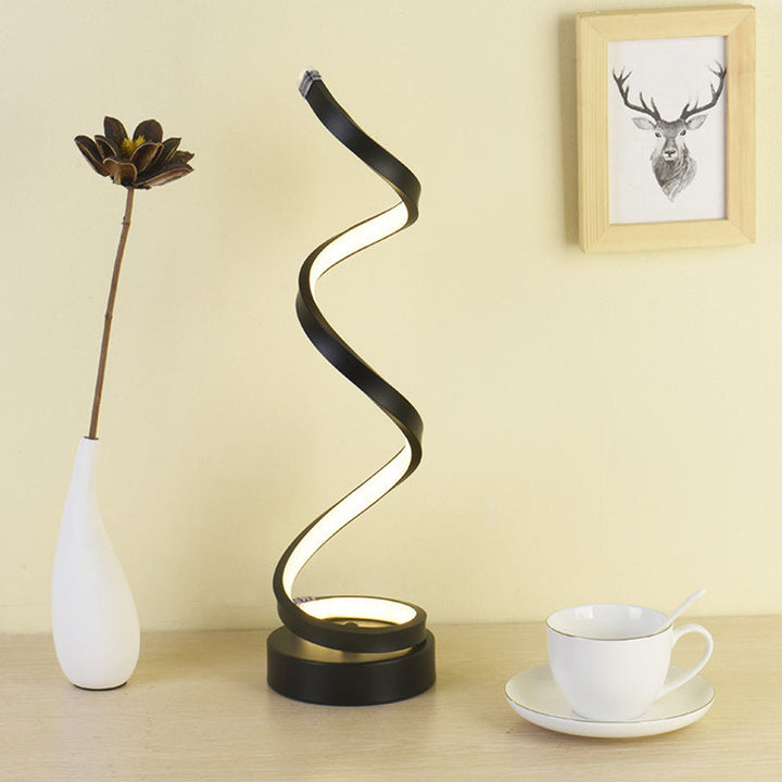 Spiral Bånd Metal Bordlampe Enkelhed Sort/Hvid/Guld LED Arbejdsbelysning med Rund Base i Varm/Hvidt Lys
