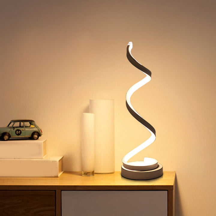 Spiral Bånd Metal Bordlampe Enkelhed Sort/Hvid/Guld LED Arbejdsbelysning med Rund Base i Varm/Hvidt Lys