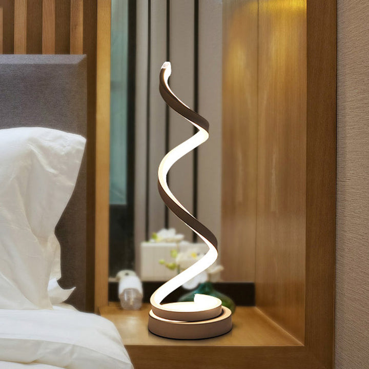 Spiral Bånd Metal Bordlampe Enkelhed Sort/Hvid/Guld LED Arbejdsbelysning med Rund Base i Varm/Hvidt Lys