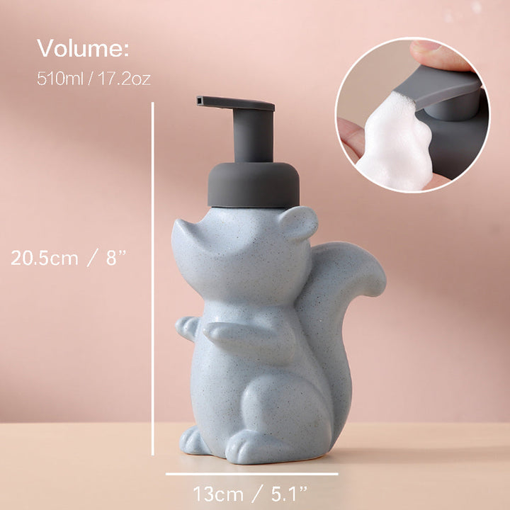 Keramisk Sæbedispenser, Egern Skum Pumpe Badeværelsesflaske, Dyre Design, Genopfyldelig Genanvendelig Lotion Pumpe til Badeværelse Køkken, 510ml/17.2oz