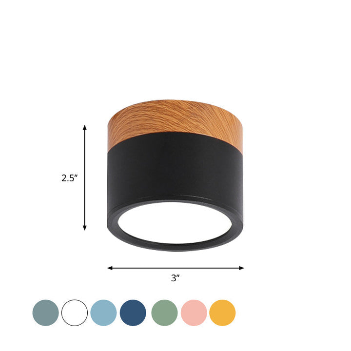 Moderne Macaron Loftlampe – Kompakt Metal/Træ Flush Mount Belysning til Køkken og Bar i Gul, Blå og Sort