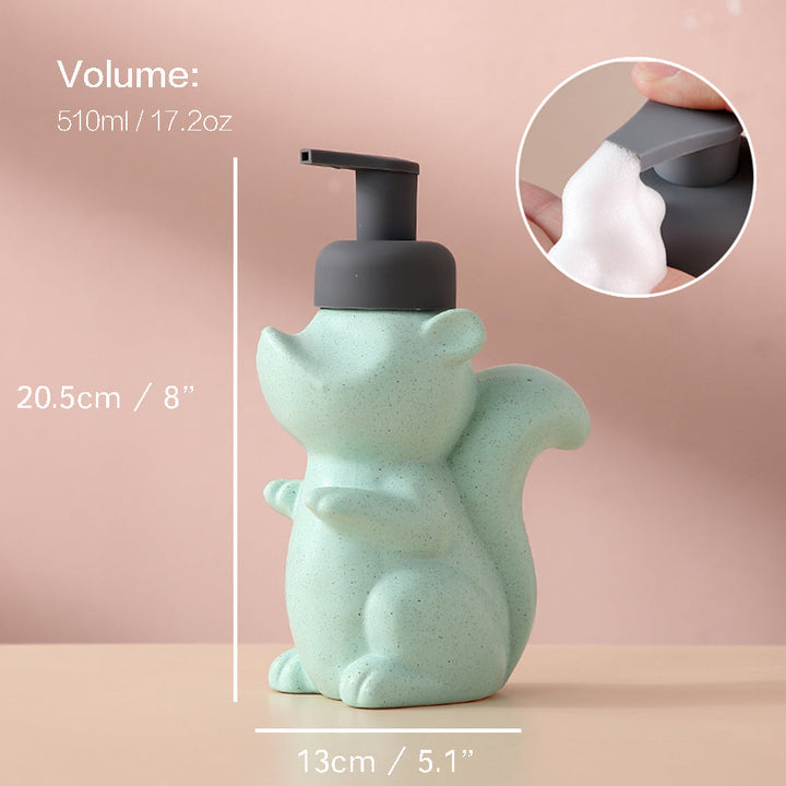 Keramisk Sæbedispenser, Egern Skum Pumpe Badeværelsesflaske, Dyre Design, Genopfyldelig Genanvendelig Lotion Pumpe til Badeværelse Køkken, 510ml/17.2oz