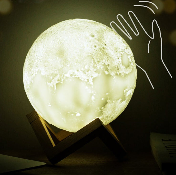 Kreativ Mini Genopladelig 3D-Printet Måne 1-Lys LED Bordlampe