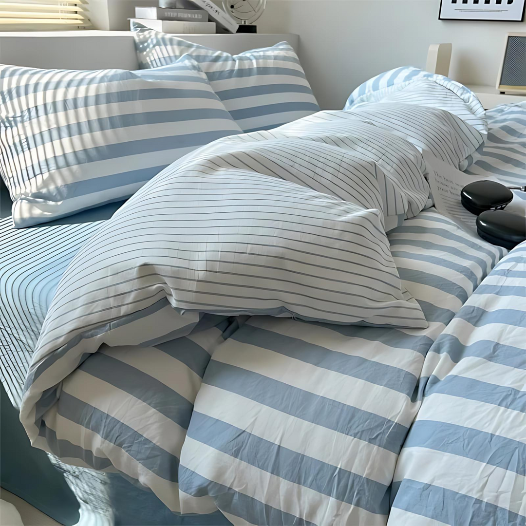 Elenorra Klassisk Stribet Sengetøj Sæt 4 dele Duvet Betræk Lagen