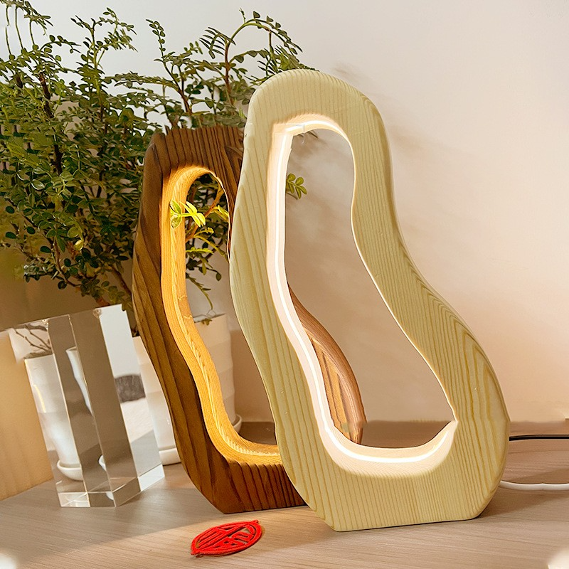 Moderne nordisk træ natbord lampe
