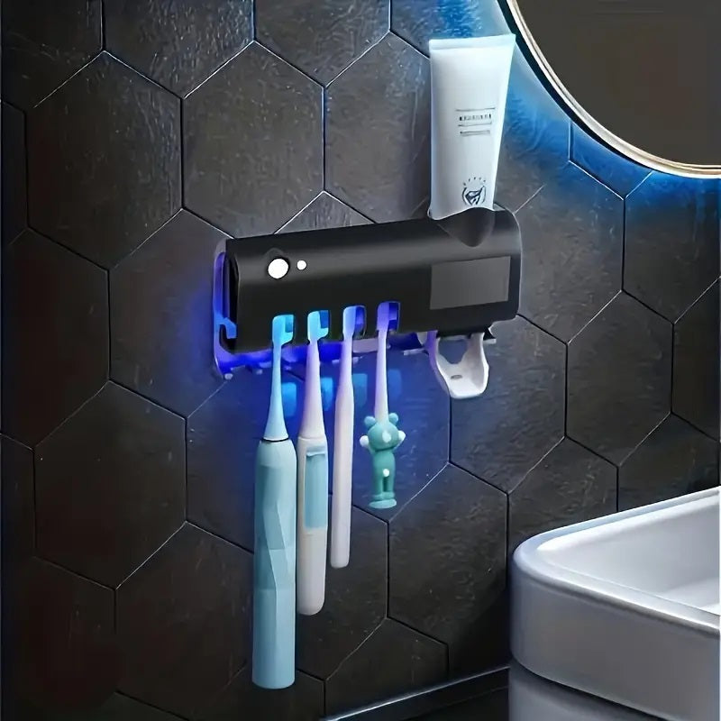 Smart UV Lys Sterilisator Tandbørsteholder, Væghængt Tandpastadispenser