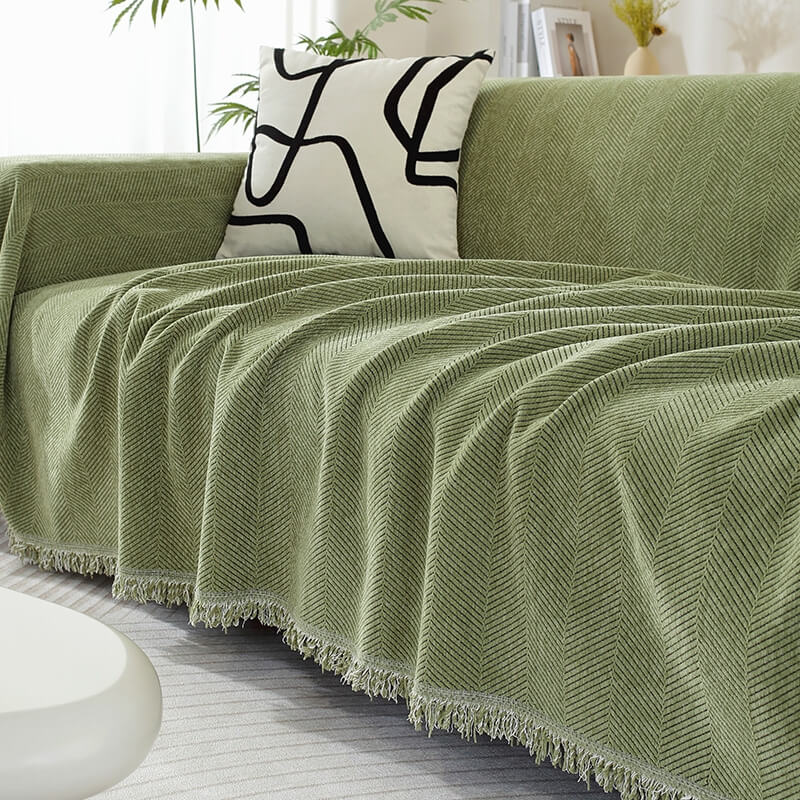 Chenille Tæppe Herringbone Frynse Sofa Dække