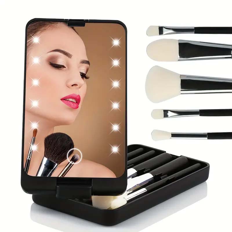 Rejse makeup børstesæt med LED-lys spejl