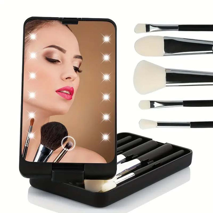 Rejse makeup børstesæt med LED-lys spejl