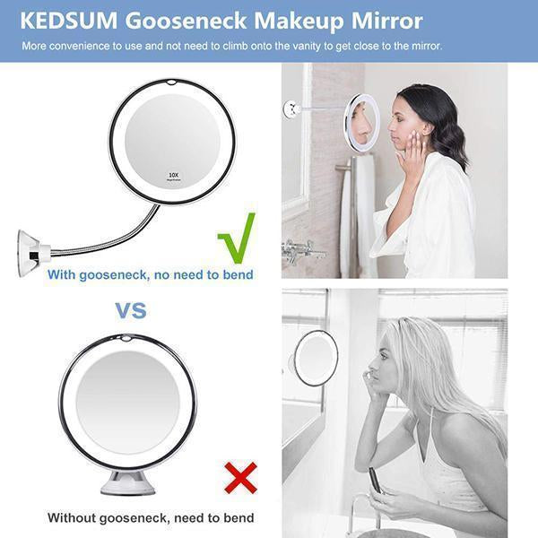 10x forstørrelse LED-oplyst makeup spejl
