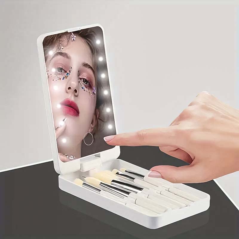 Rejse makeup børstesæt med LED-lys spejl