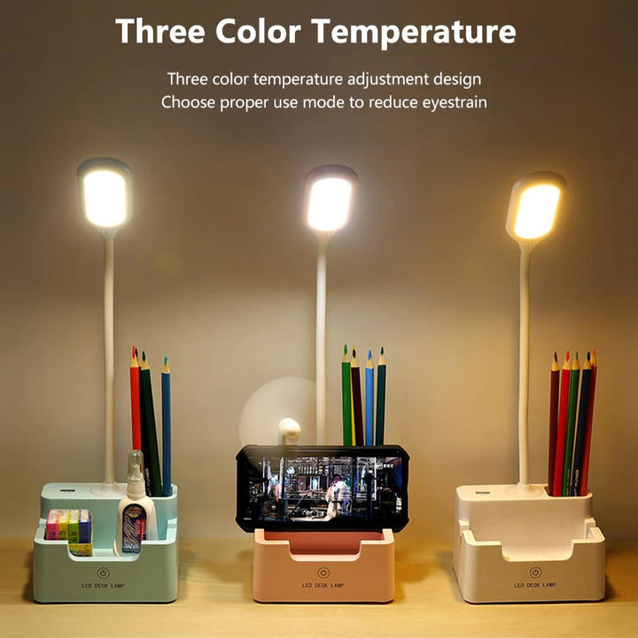 Skrivebordslampe med telefonholder