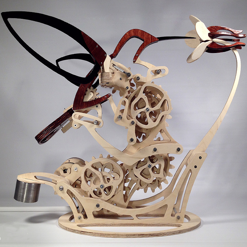 Træ Kinetisk Kolibri Skulptur