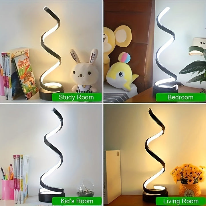 Moderne Spiral Bordlampe – Kreativ LED Skrivebordslampe med Blødt Varmt Lys, Perfekt til Soveværelse, Stue og Studieindretning