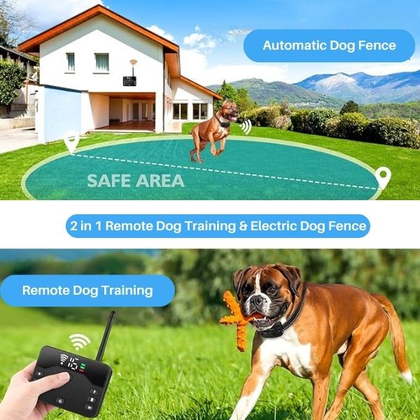 2-i-1 Trådløse Hundetræningshalsbånd og Hundegitter Lydkontrol Elektrisk og Vibrerende Stød Halsbånd til Hundegitter Fra 20 til 500 Meter