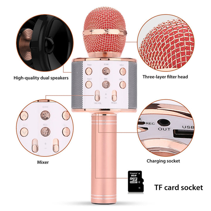 Genopladeligt trådløst Bluetooth karaoke mikrofon