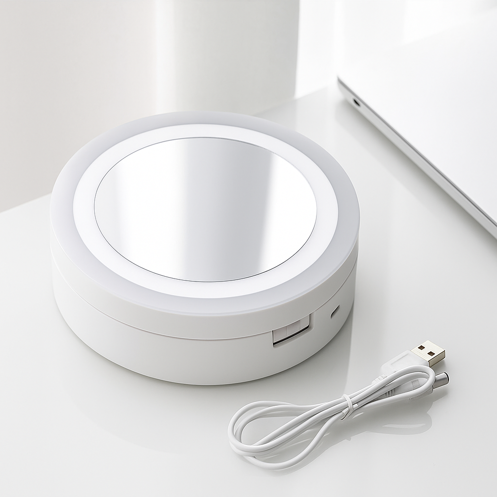Dobbelt Sided Forstørrelsesspejl – LED Belysning – 10× Forstørrelse – Makeup &amp; Plukning