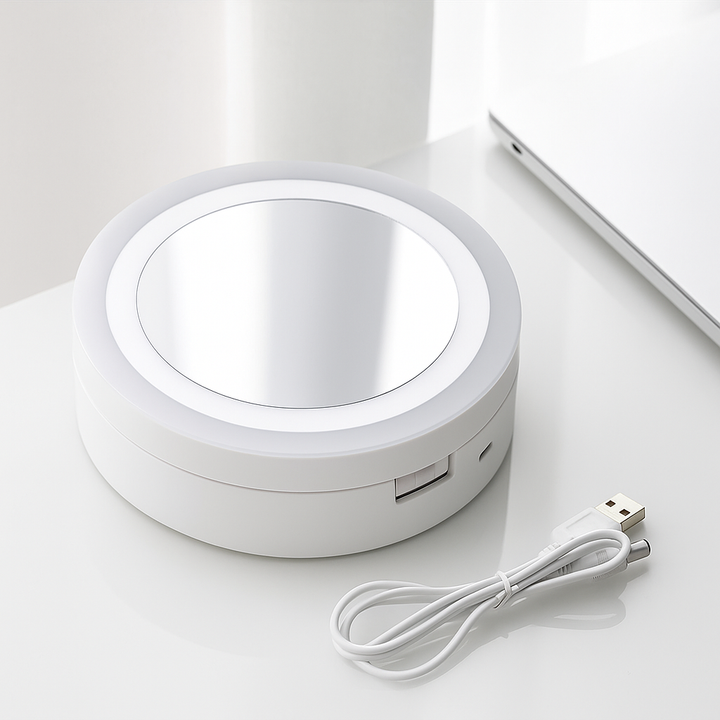 Dobbelt Sided Forstørrelsesspejl – LED Belysning – 10× Forstørrelse – Makeup &amp; Plukning